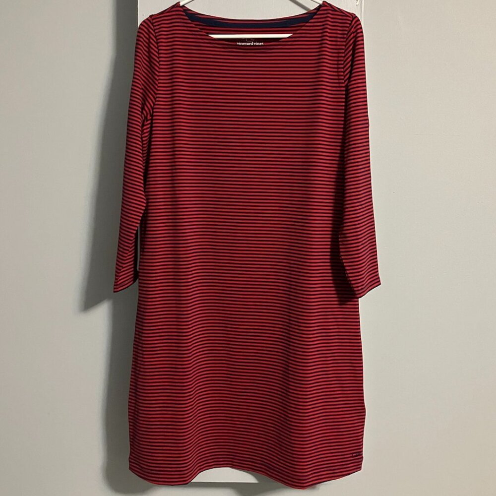 Vineyard Vines Red and Navy Striped Midi Dress